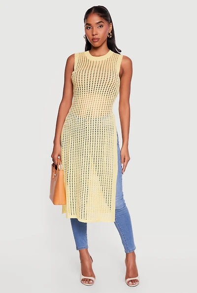 Crochet Sleeveless Side Slit Maxi Top