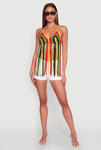 Crochet Striped Fringe Halter Top