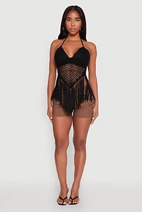 Tie Back Crochet Fringe Halter Top