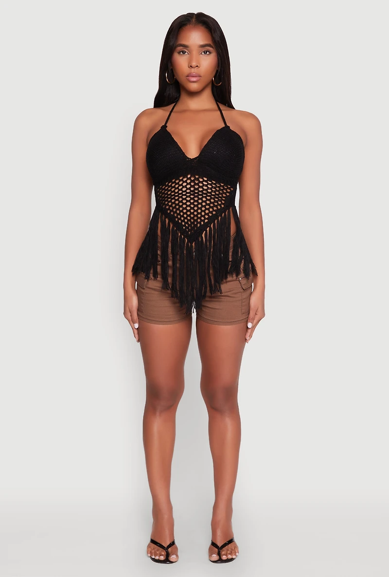 Tie Back Crochet Fringe Halter Top