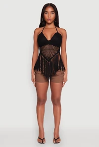 Tie Back Crochet Fringe Halter Top