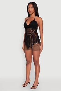 Tie Back Crochet Fringe Halter Top