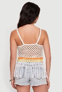 Seashell Graphic Fringe Hem Crochet Crop Top