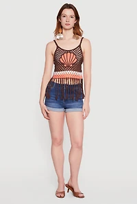 Seashell Graphic Fringe Hem Crochet Crop Top