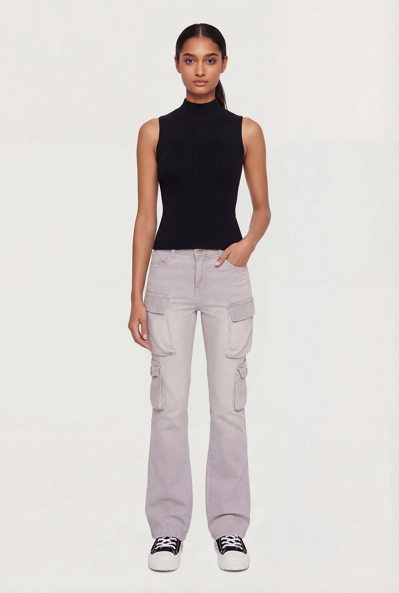 Ribbed Knit Sleeveless Mock Neck Top