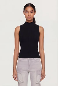 Ribbed Knit Sleeveless Mock Neck Top