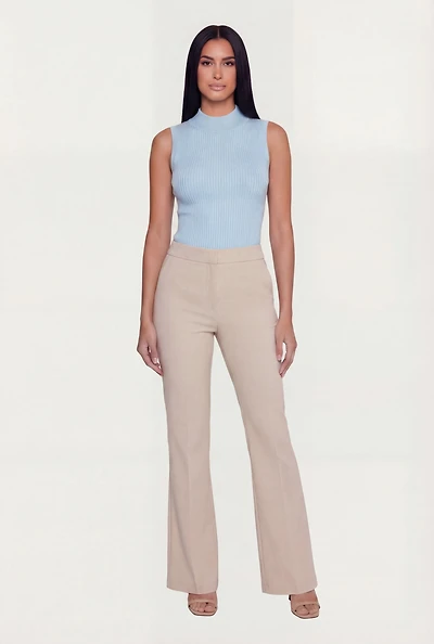 Ribbed Knit Sleeveless Mock Neck Top