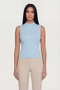 Ribbed Knit Sleeveless Mock Neck Top