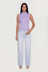 Ribbed Knit Sleeveless Mock Neck Top