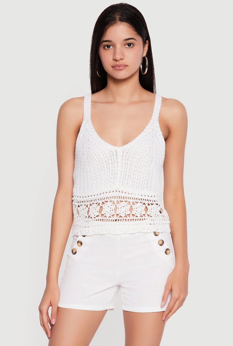 Sleeveless V Neck Crochet Top