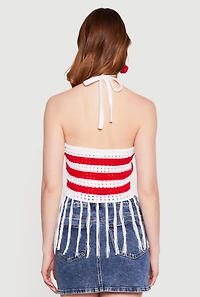 American Flag Fringe Hem Tie Back Halter Top