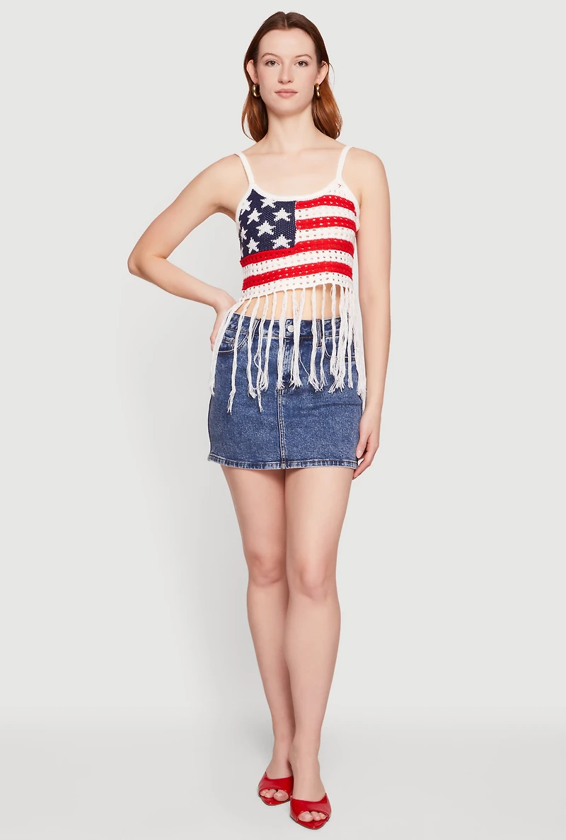 American Flag Fringe Hem Crochet Top