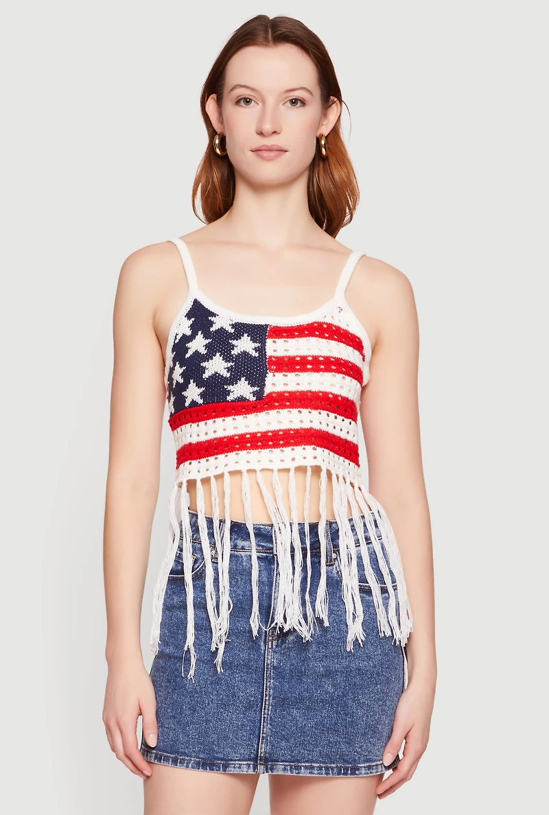 American Flag Fringe Hem Crochet Top