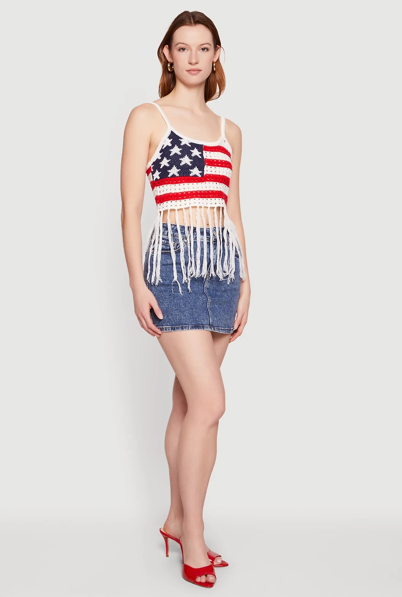 American Flag Fringe Hem Crochet Top