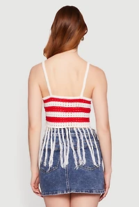 American Flag Fringe Hem Crochet Top