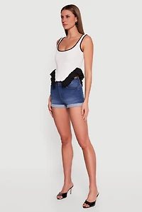 Contrast Ruffle Trim Rib Knit Crop Top
