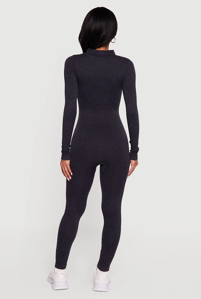 Seamless Mock Neck Quarter Zip Jumpsuit
