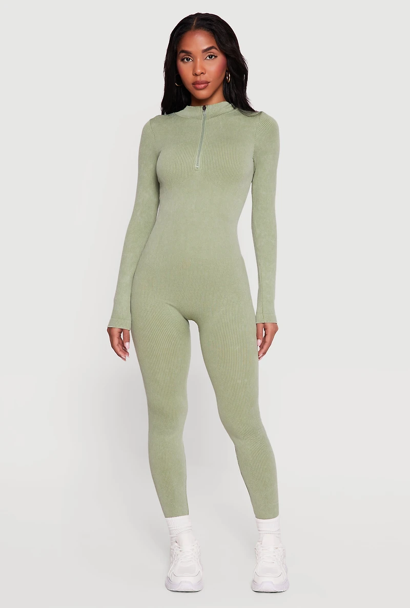 Seamless Mock Neck Quarter Zip Jumpsuit