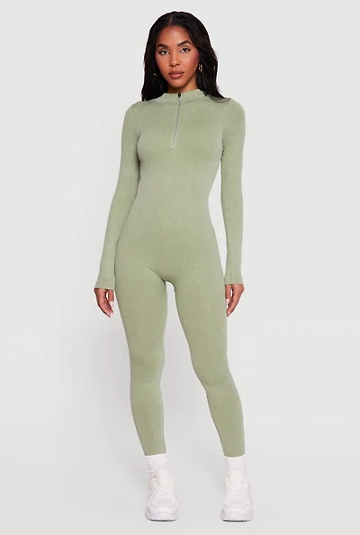 Seamless Mock Neck Quarter Zip Jumpsuit
