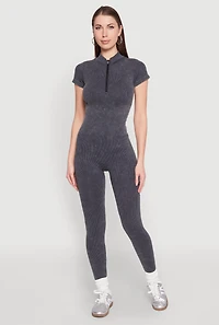 Womens Seamless Half Zip Catsuit, Grey, Size S-M