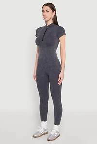 Womens Seamless Half Zip Catsuit, Grey, Size S-M