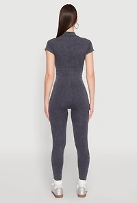 Womens Seamless Half Zip Catsuit, Grey, Size S-M
