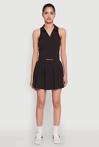 Womens Sleeveless Polo Collar Crop Top, Black, Size L