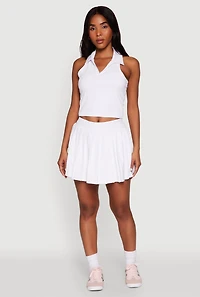 Womens Sleeveless Polo Collar Crop Top, White, Size L