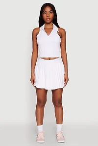 Womens Sleeveless Polo Collar Crop Top, White, Size L