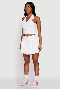 Womens Sleeveless Polo Collar Crop Top, White, Size L