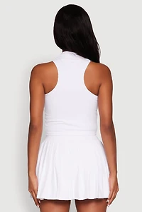 Womens Sleeveless Polo Collar Crop Top, White, Size L