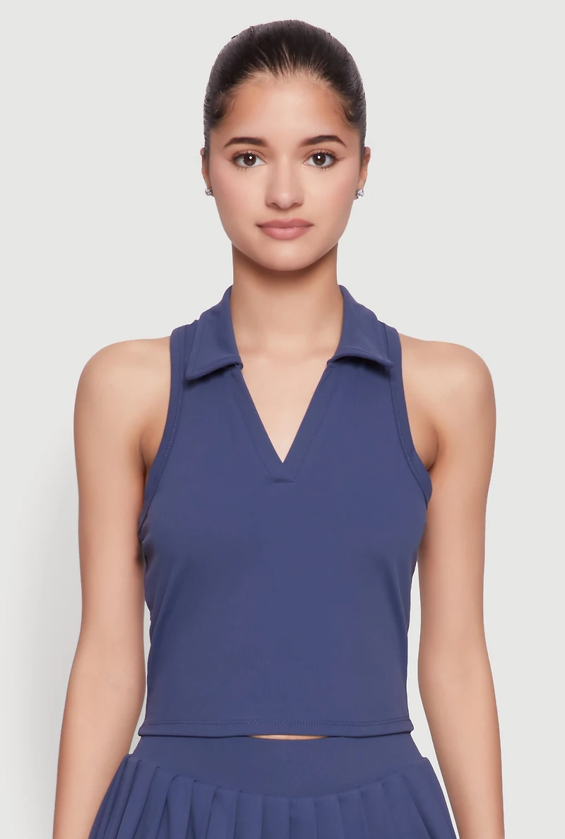 Sleeveless Polo Collar Crop Top