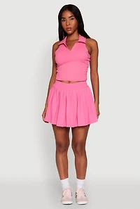 Womens Sleeveless Polo Collar Crop Top, Pink, Size XL