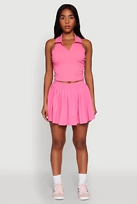 Womens Sleeveless Polo Collar Crop Top, Pink, Size XL
