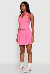 Womens Sleeveless Polo Collar Crop Top, Pink, Size XL