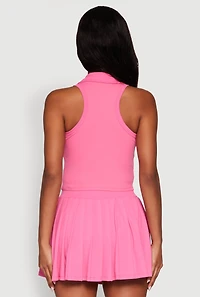Womens Sleeveless Polo Collar Crop Top, Pink, Size XL