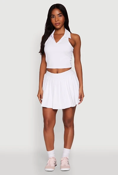 Womens Wide Waist Band Pleated Skort, White, Size XL