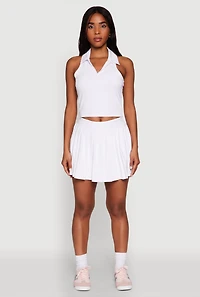 Womens Wide Waist Band Pleated Skort, White, Size XL