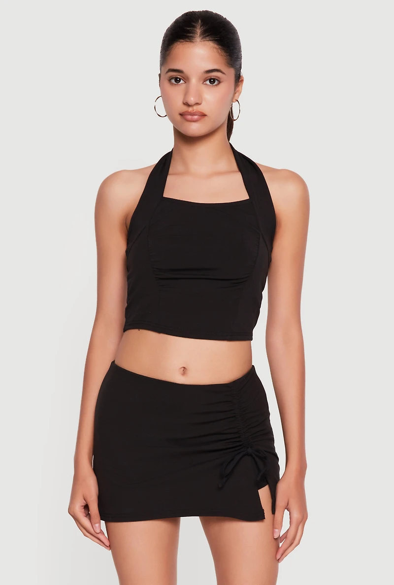 Ruched Front Cropped Halter Top