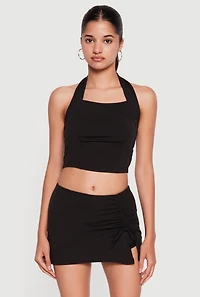 Ruched Front Cropped Halter Top