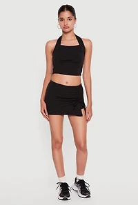 Drawstring Side Slit Skirt with Shorts Lining