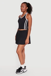 Sleeveless Halter Crop Top with Varsity Stripe Detail
