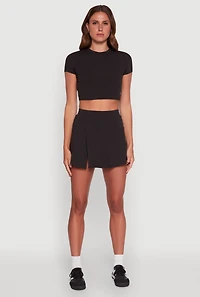 Womens Cut Out Back Crew Neck Crop Top, Black,
