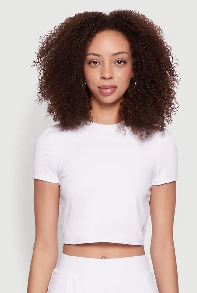Womens Cut Out Back Crew Neck Crop Top, White, Size M