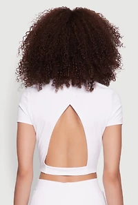 Womens Cut Out Back Crew Neck Crop Top, White, Size M
