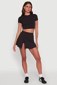 Womens High Waisted Tennis Skirt, Black, Size L