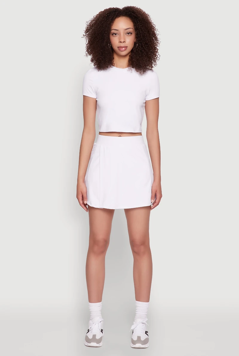 Womens High Waisted Tennis Skirt, White, Size L