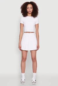 Womens High Waisted Tennis Skirt, White, Size L