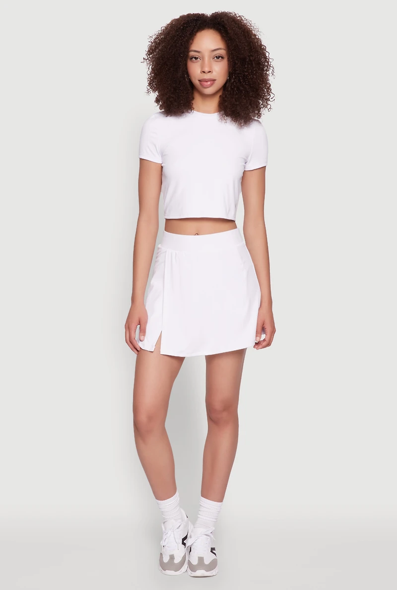 Womens High Waisted Tennis Skirt, White, Size L