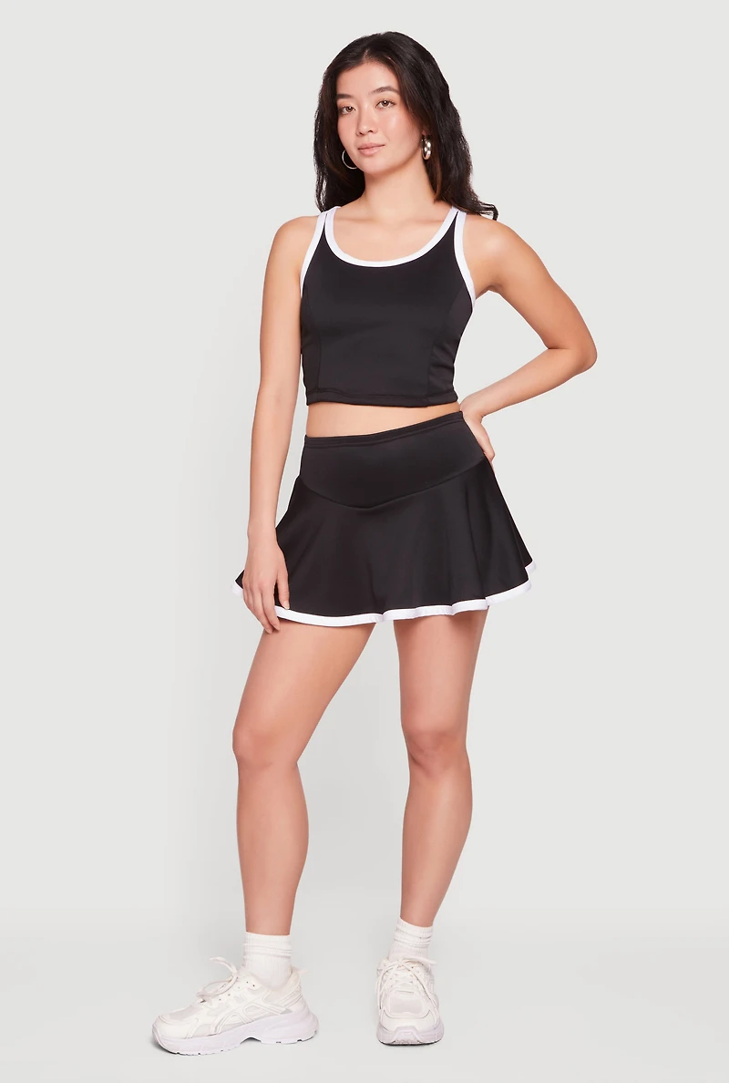 Contrast Trim High Waisted Skater Skirt with Shorts Lining